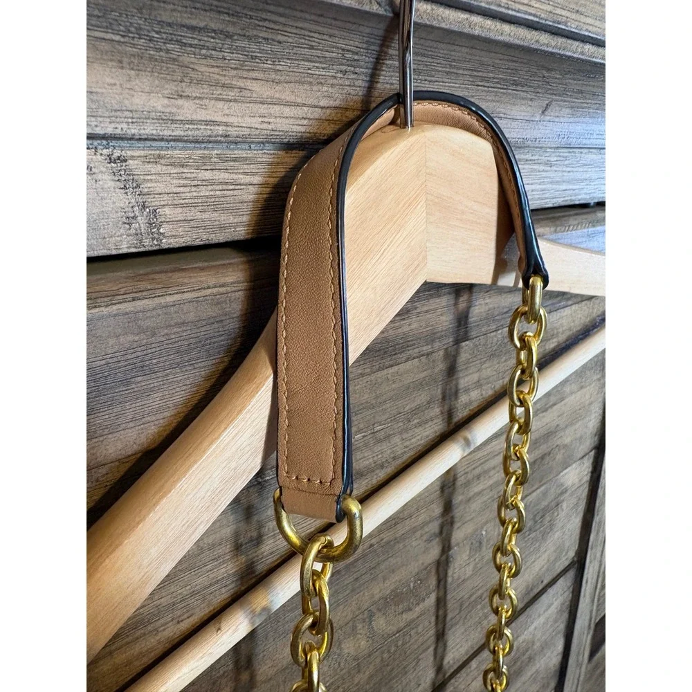 Tory Burch Soft Convertible Shoulder Bag Tan Leather Gold Chain Medium